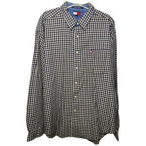 Tommy Hilfiger Men's XL Blue Yellow Plaid Cotton Long Sleeve Button Down Shirt